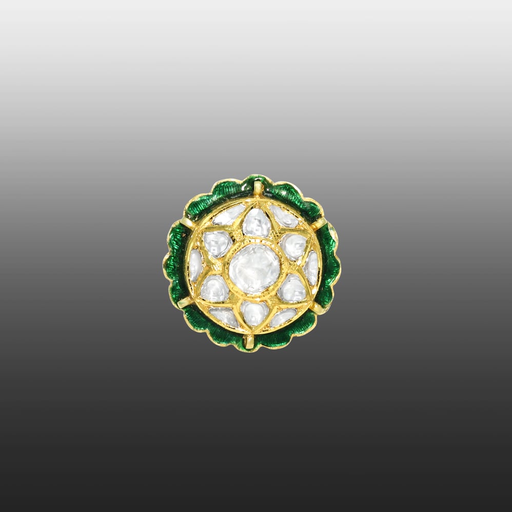 Gold Borla with Polki Star Floral Design and Green Meenakari